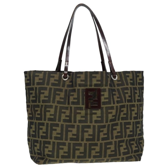 FENDI Zucca Canvas Tote Bag Brown Black Auth bs15988 - Picture 1 of 16